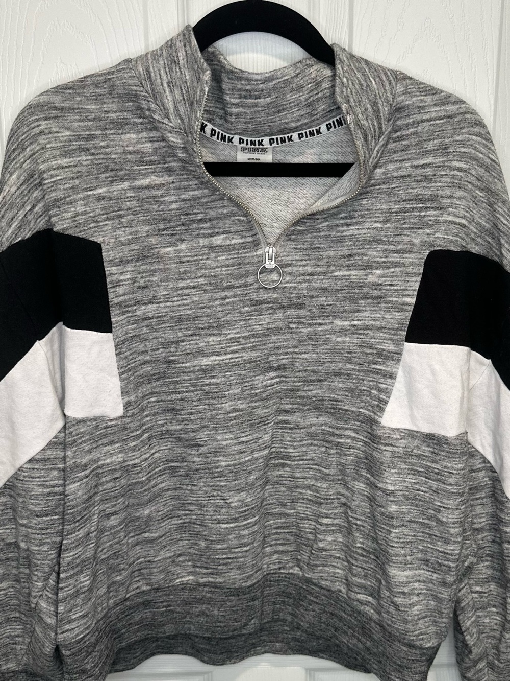 PINK Grey Pullover Quarter-Zip Sweatshirt with Black & White Size Medium
